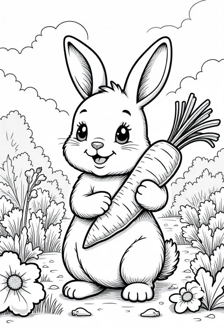 Haz clic para descargar dibujo de Conejito con Zanahoria para colorear e imprimir gratis Conejito con Zanahoria para colorear HD fácil y bonito - Descarga e imprime gratis - Dibujo exclusivo de Animales