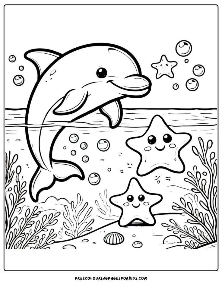 Dibujo relacionado de Delfín con Estrellas para colorear