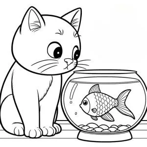 Haz clic para descargar dibujo de Gato y Pez para colorear e imprimir gratis Gato y Pez para colorear HD fácil y bonito - Descarga e imprime gratis - Dibujo exclusivo de Animales