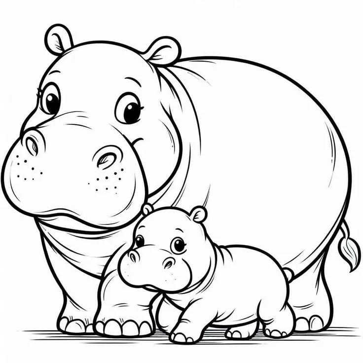 Haz clic para descargar dibujo de Hipopótamo Madre e Hijo para colorear e imprimir gratis Hipopótamo Madre e Hijo para colorear HD fácil y bonito - Descarga e imprime gratis - Dibujo exclusivo de Animales