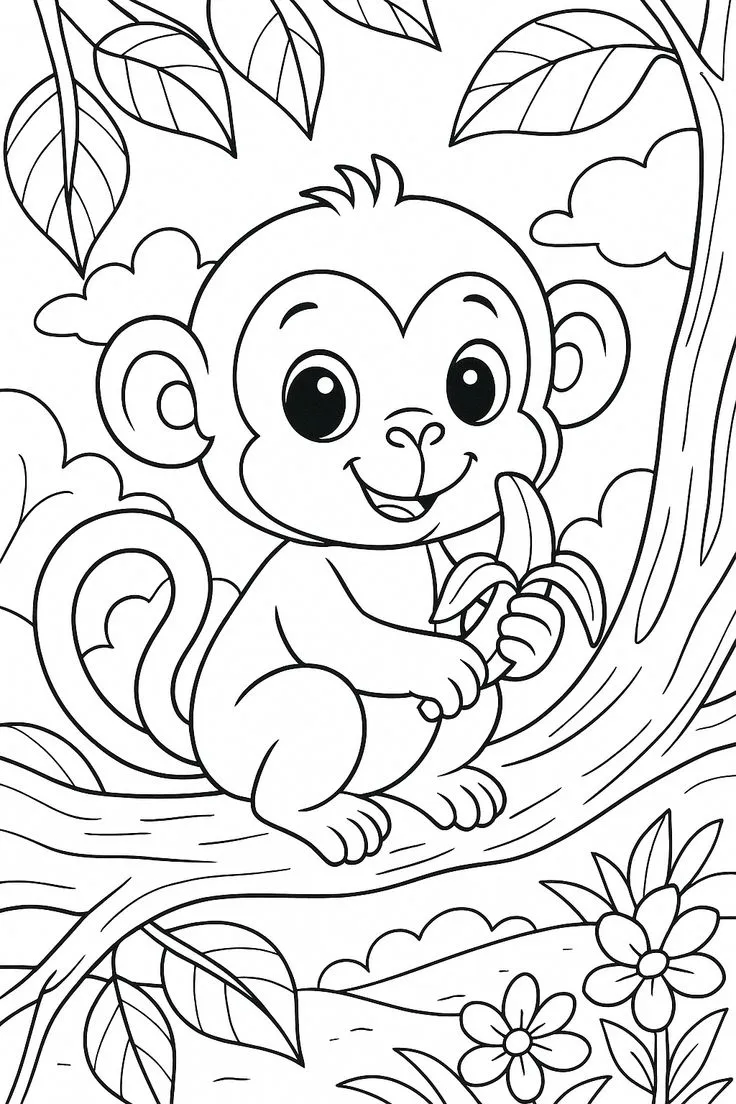 Haz clic para descargar dibujo de Mono Comiendo para colorear e imprimir gratis Mono Comiendo para colorear HD fácil y bonito - Descarga e imprime gratis - Dibujo exclusivo de Animales