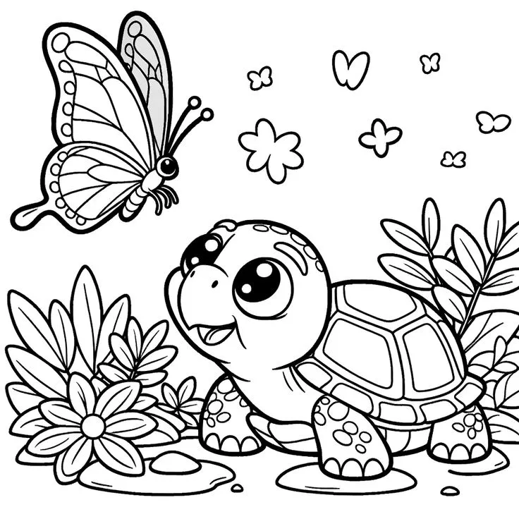 Dibujo relacionado de Tortuga y Mariposa para colorear