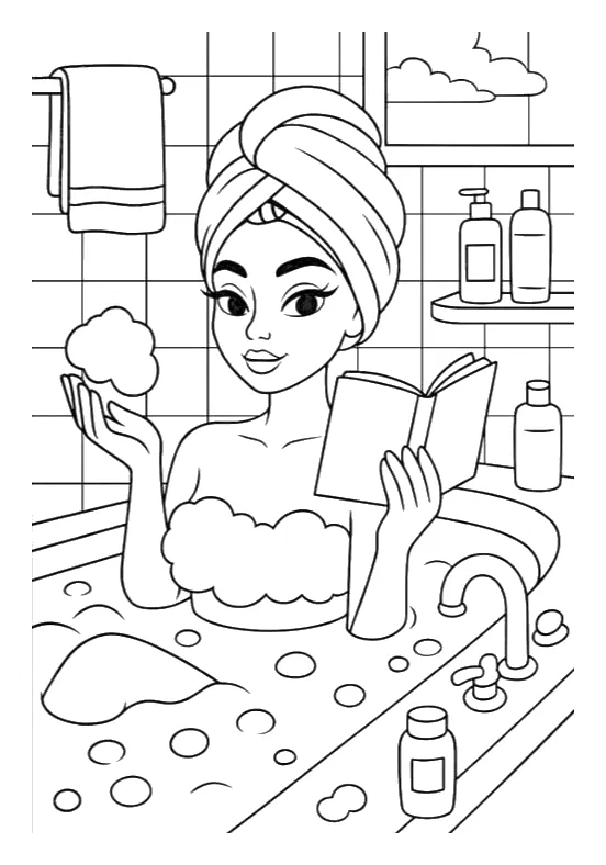 Barbie Leyendo en la Bañera con Espuma para colorear e imprimir Dibujo de Barbie Leyendo en la Bañera con Espuma para colorear