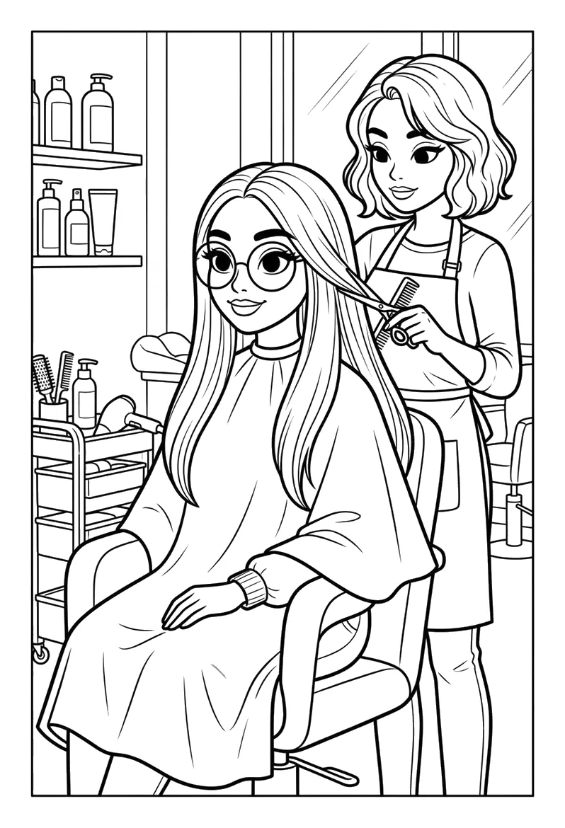 Barbie en la Peluquería para colorear e imprimir Dibujo de Barbie en la Peluquería para colorear