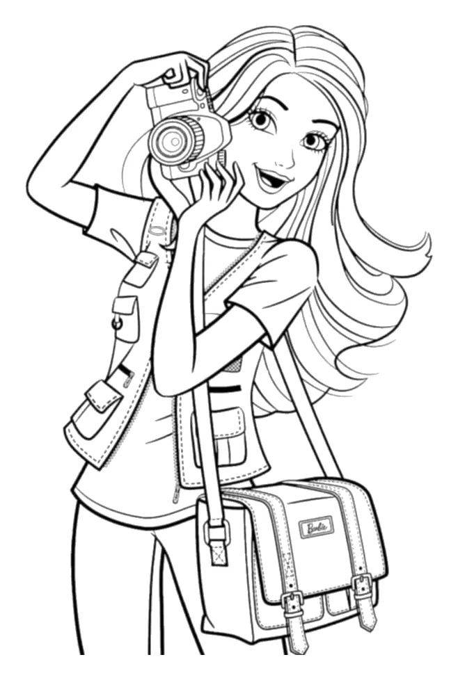 Barbie Fotógrafa con su Cámara para colorear e imprimir Dibujo de Barbie Fotógrafa con su Cámara para colorear