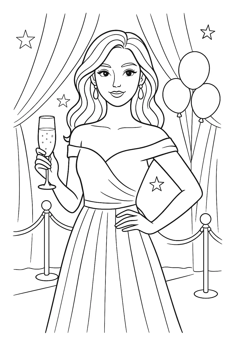 Barbie con Vestido de Gala en una Fiesta para colorear e imprimir Dibujo de Barbie con Vestido de Gala en una Fiesta para colorear