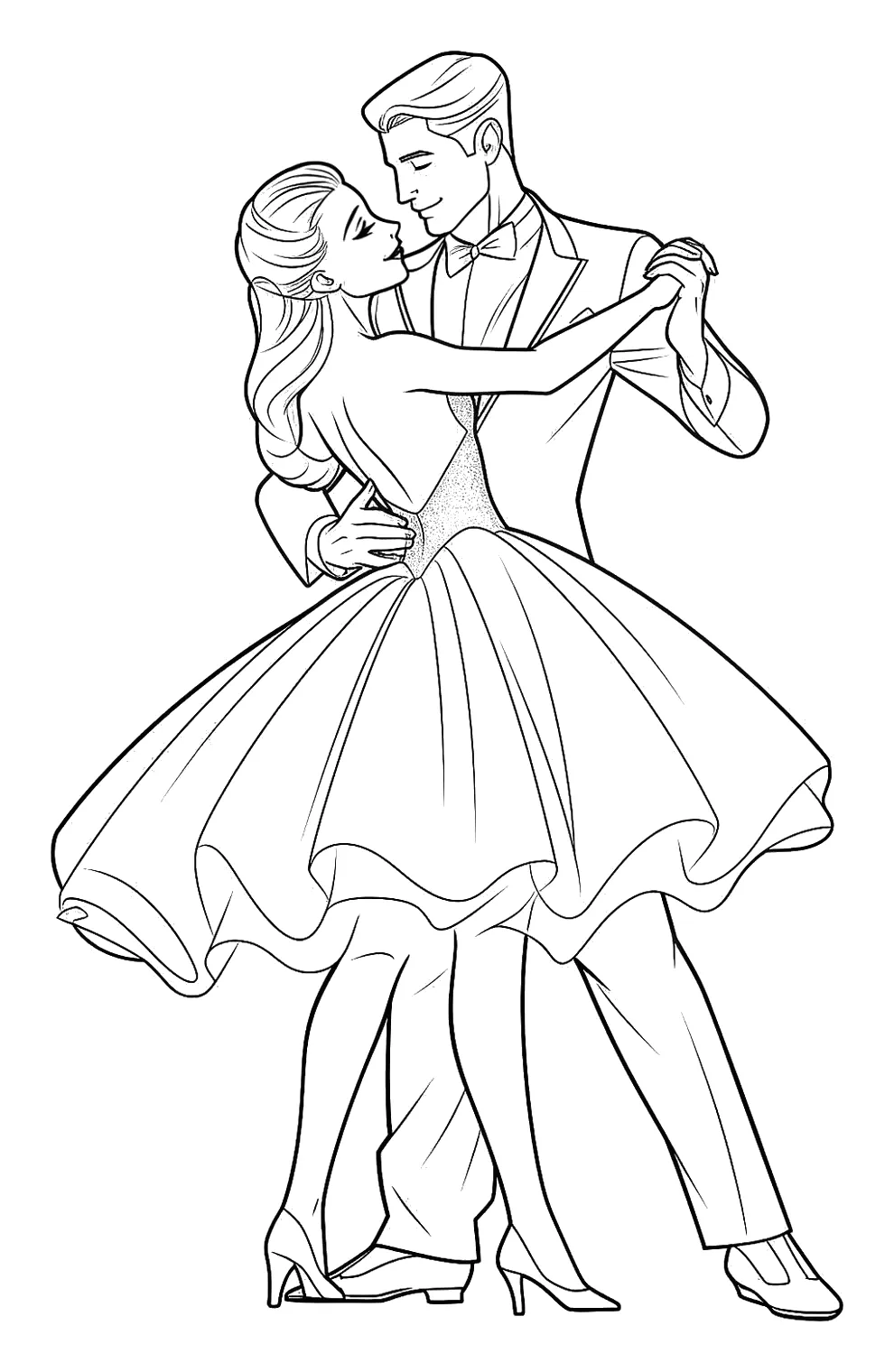 Barbie y Ken Bailando un Vals para colorear e imprimir Dibujo de Barbie y Ken Bailando un Vals para colorear