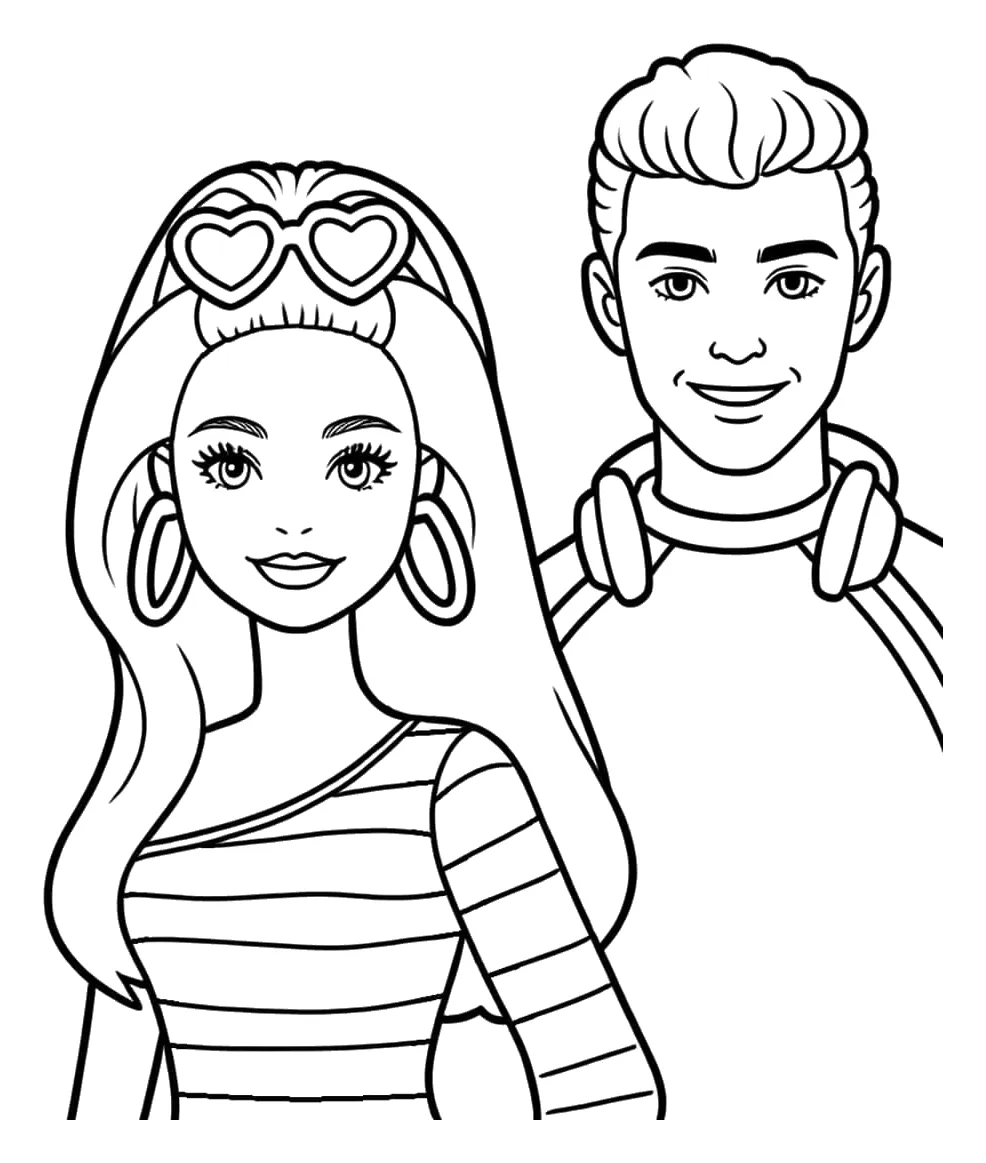 Barbie y Ken con Gafas de Corazón para colorear e imprimir Dibujo de Barbie y Ken con Gafas de Corazón para colorear
