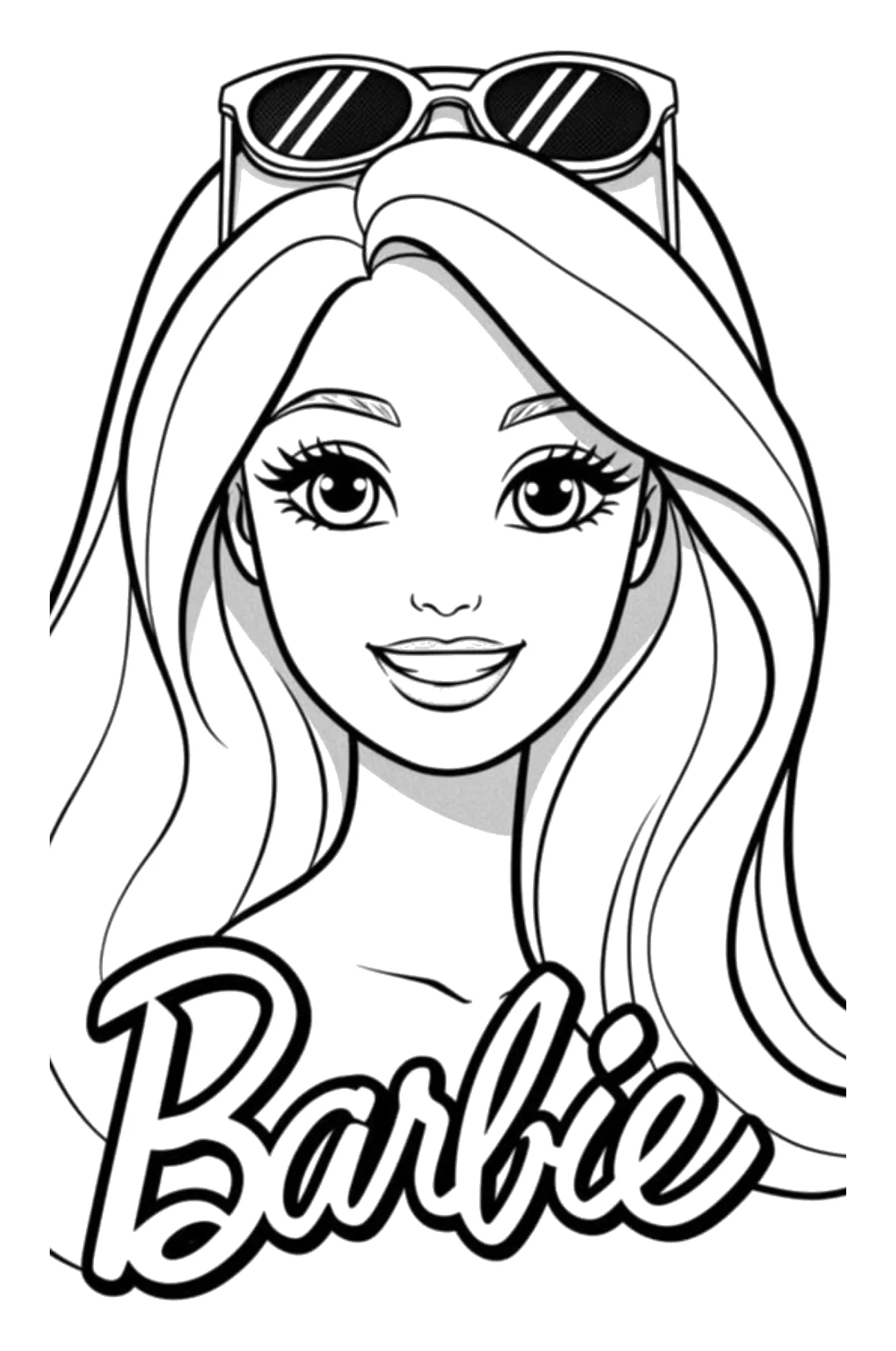 Cara de Barbie con Gafas de Sol en la Cabeza para colorear e imprimir Dibujo de Cara de Barbie con Gafas de Sol en la Cabeza para colorear