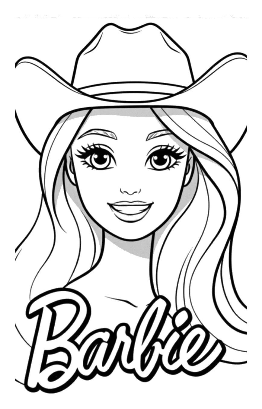 Cara de Barbie con Sombrero Vaquero y Logo para colorear e imprimir Dibujo de Cara de Barbie con Sombrero Vaquero y Logo para colorear