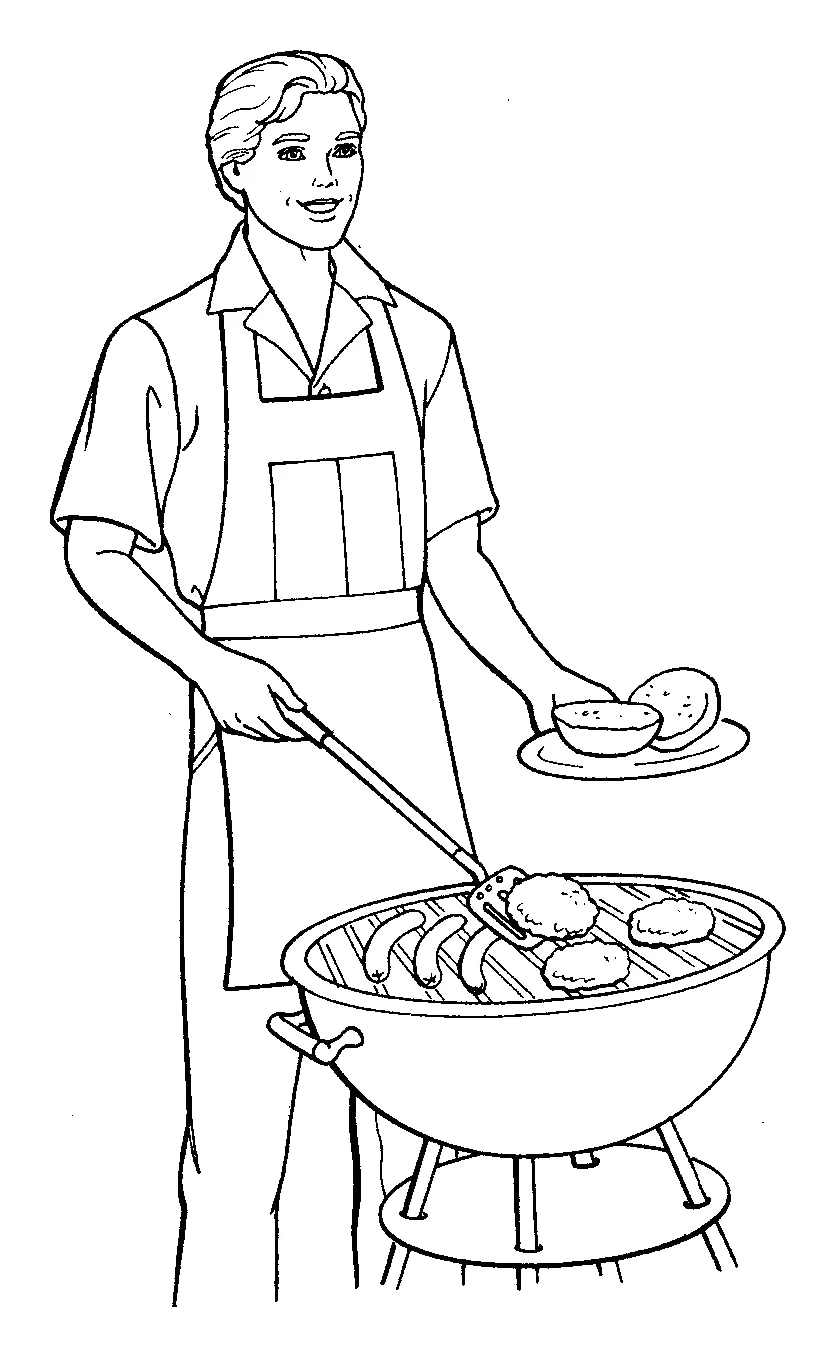 Ken Haciendo una Barbacoa para colorear e imprimir Dibujo de Ken Haciendo una Barbacoa de Barbie para colorear