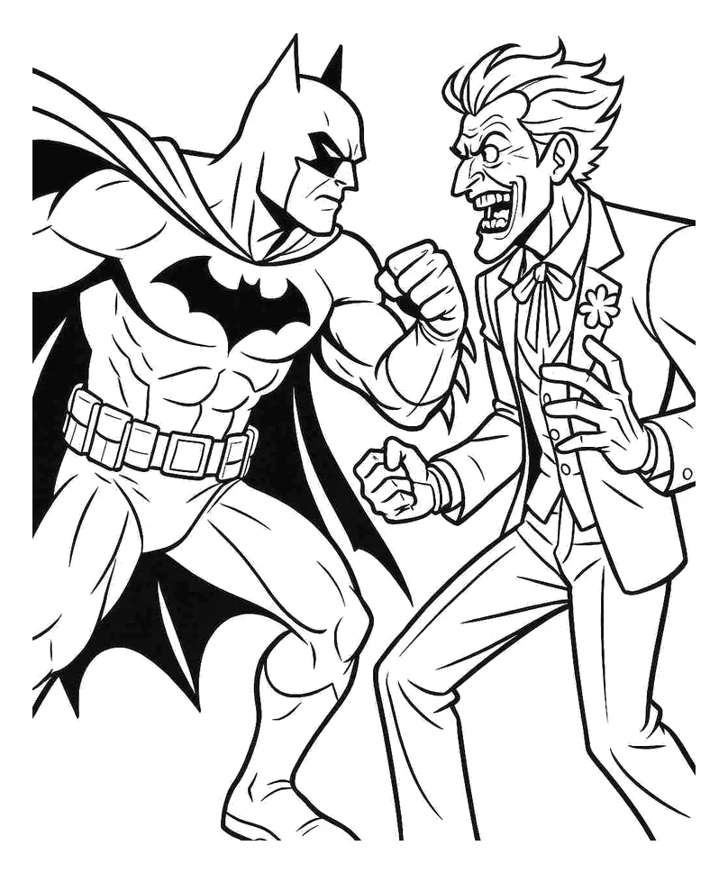 Batman contra el Joker para colorear e imprimir Dibujo de Batman contra el Joker para colorear