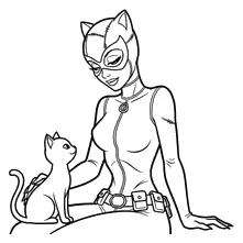 Catwoman Acariciando a un Gato para colorear e imprimir Dibujo de Catwoman Acariciando a un Gato de Batman para colorear