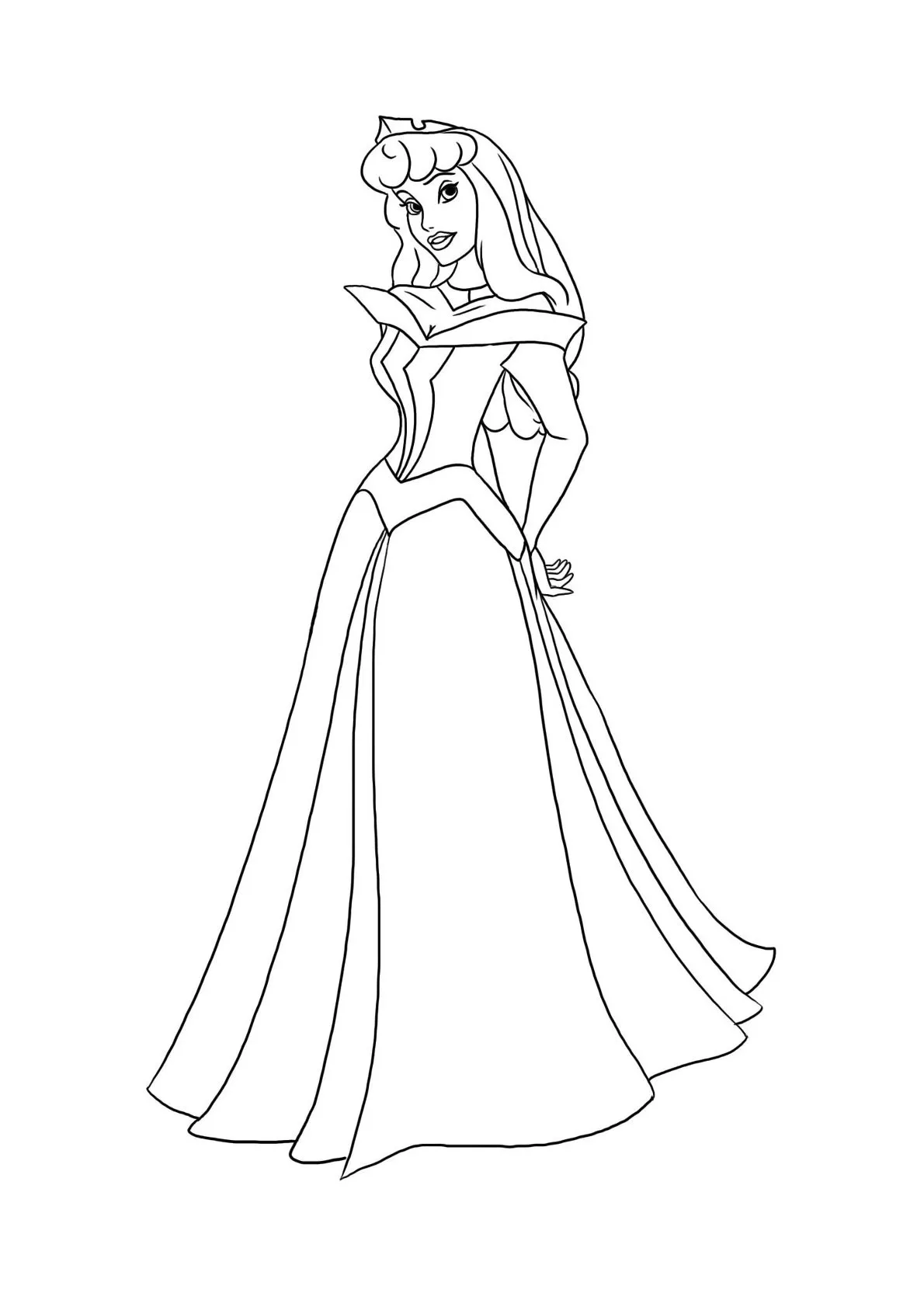 Aurora con su Vestido para colorear HD fácil y bonito - Descarga e imprime gratis - Dibujo exclusivo de La Bella Durmiente