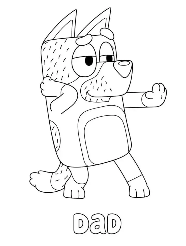 Ver dibujo completo de Bandit el Papá Bailando para colorear Bandit el Papá Bailando para colorear - Dibujo de Bluey para imprimir gratis