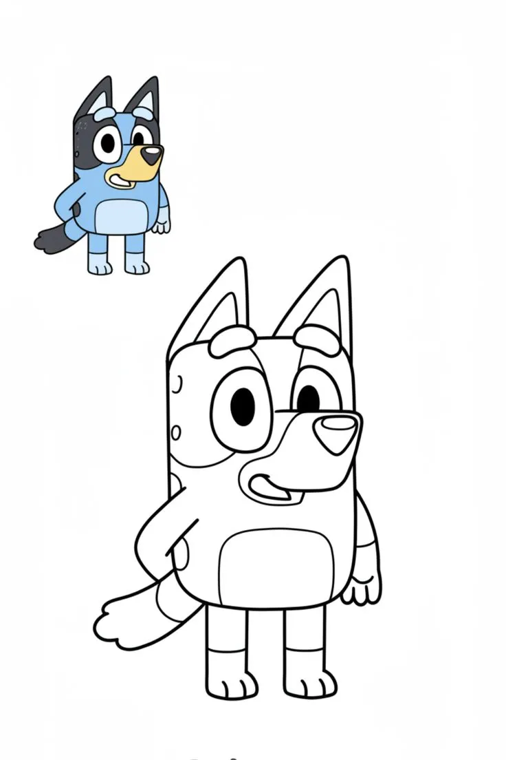 Ver dibujo completo de Bandit el Papá Saludando para colorear Bandit el Papá Saludando para colorear - Dibujo de Bluey para imprimir gratis