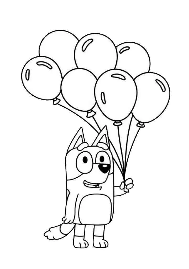 Bluey con Globos de Colores para colorear - Bluey