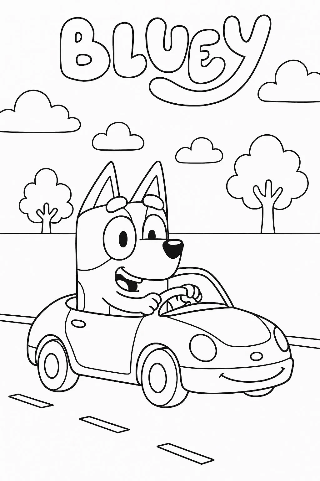 Bluey Conduciendo un Coche para colorear - Bluey