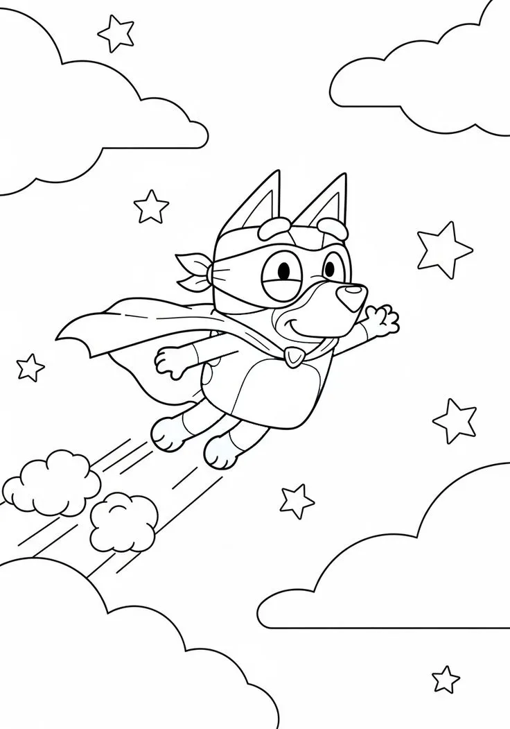 Bluey Volando como Superhéroe para colorear - Bluey