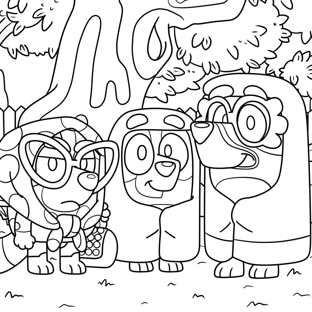 Ver dibujo completo de Bluey y los Amigos Adultos en el Parque para colorear Bluey y los Amigos Adultos en el Parque para colorear - Dibujo de Bluey para imprimir gratis