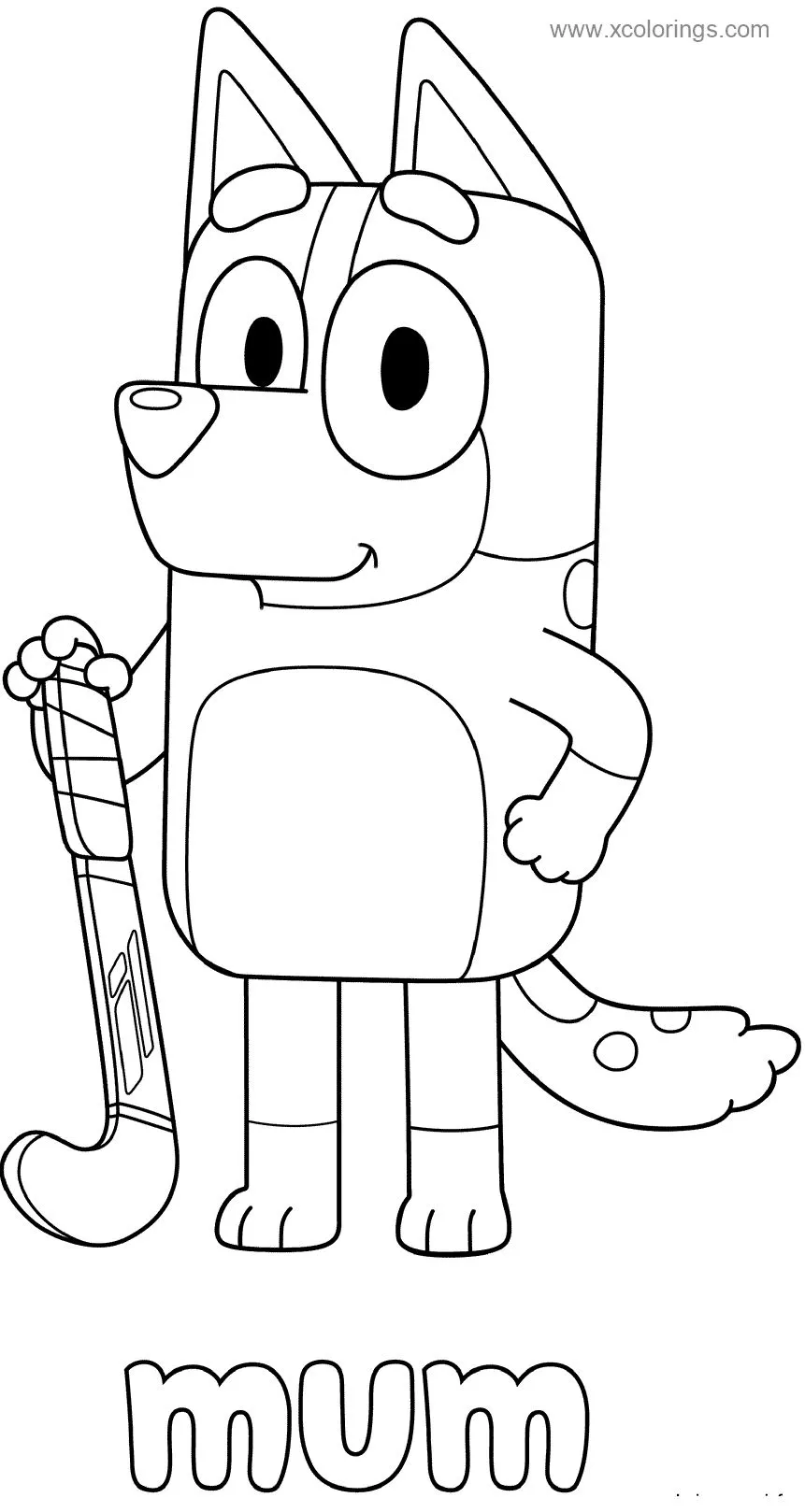 Ver dibujo completo de Chilli la Mamá con Palo de Hockey para colorear Chilli la Mamá con Palo de Hockey para colorear - Dibujo de Bluey para imprimir gratis
