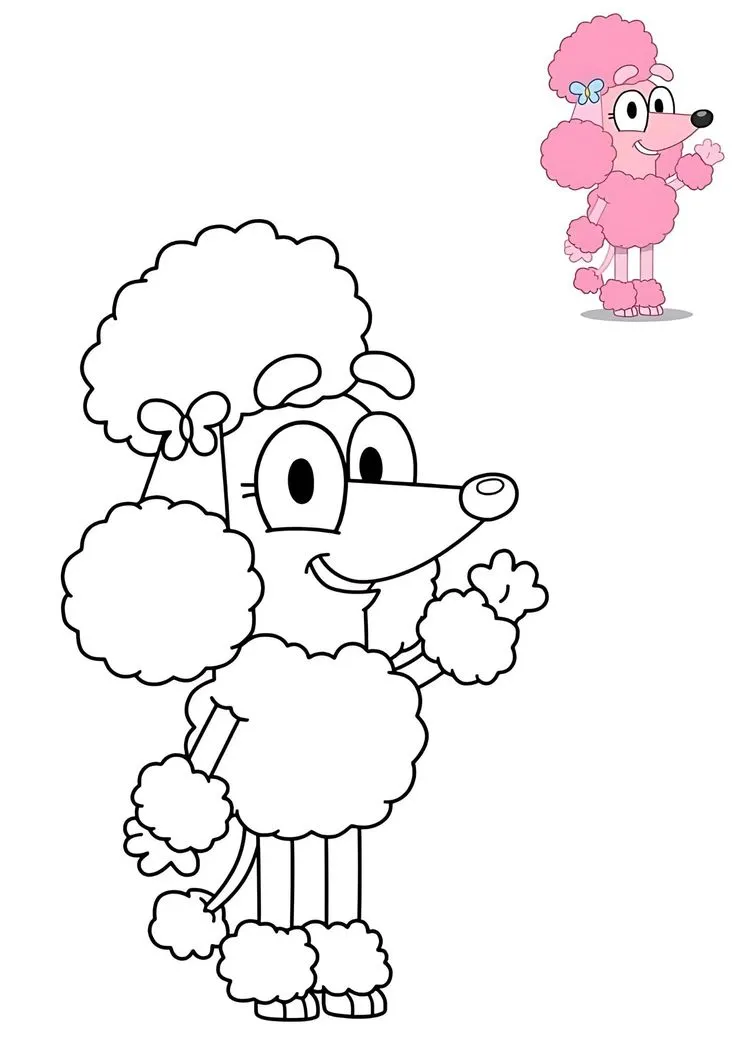 Ver dibujo completo de Coco la Caniche Saludando para colorear Coco la Caniche Saludando para colorear - Dibujo de Bluey para imprimir gratis