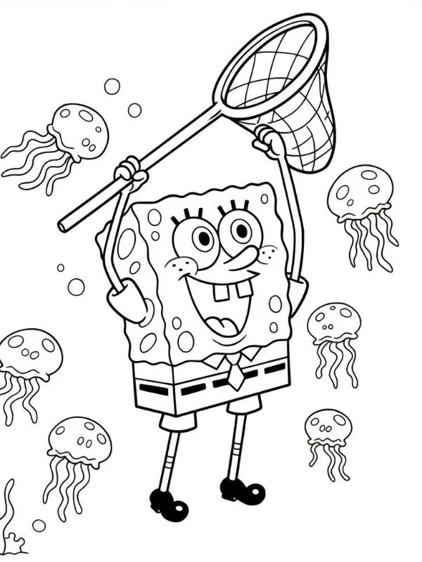 Haz clic para descargar dibujo de Bob Esponja Cazando Medusas con Red para colorear e imprimir gratis Bob Esponja Cazando Medusas con Red para colorear HD fácil y bonito - Descarga e imprime gratis - Dibujo exclusivo de Bob