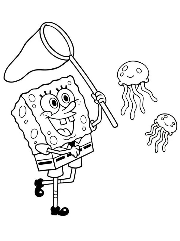 Haz clic para descargar dibujo de Bob Esponja Cazando Medusas para colorear e imprimir gratis Bob Esponja Cazando Medusas para colorear HD fácil y bonito - Descarga e imprime gratis - Dibujo exclusivo de Bob