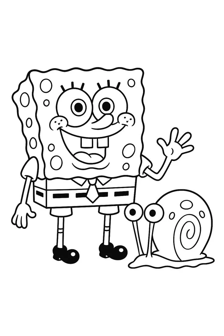 Haz clic para descargar dibujo de Bob Esponja con Gary el Caracol para colorear e imprimir gratis Bob Esponja con Gary el Caracol para colorear HD fácil y bonito - Descarga e imprime gratis - Dibujo exclusivo de Bob