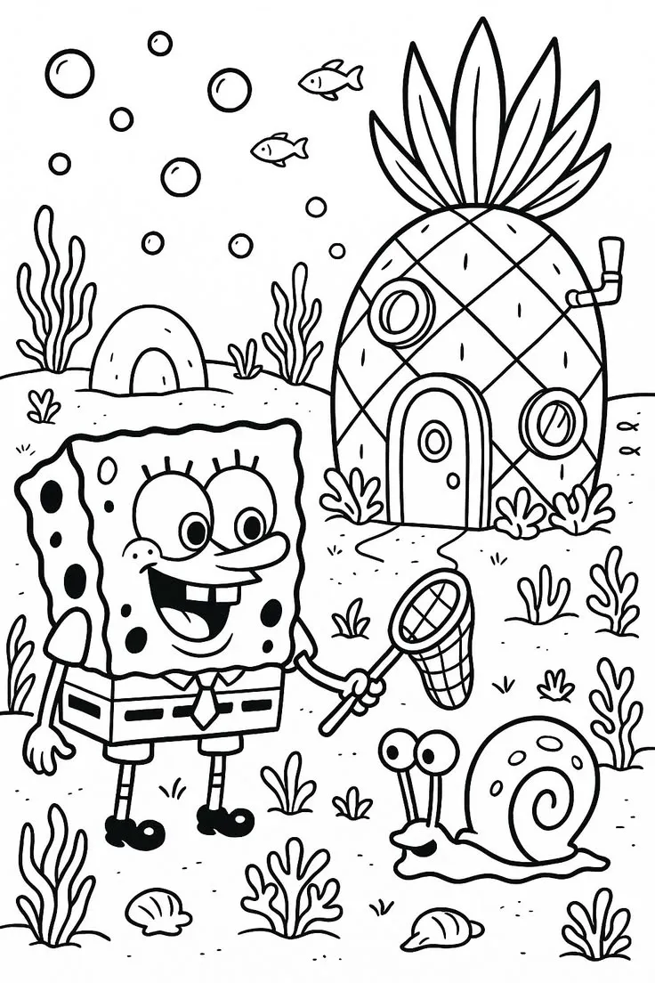 Haz clic para descargar dibujo de Bob Esponja y Gary junto a la Casa Piña para colorear e imprimir gratis Bob Esponja y Gary junto a la Casa Piña para colorear HD fácil y bonito - Descarga e imprime gratis - Dibujo exclusivo de Bob