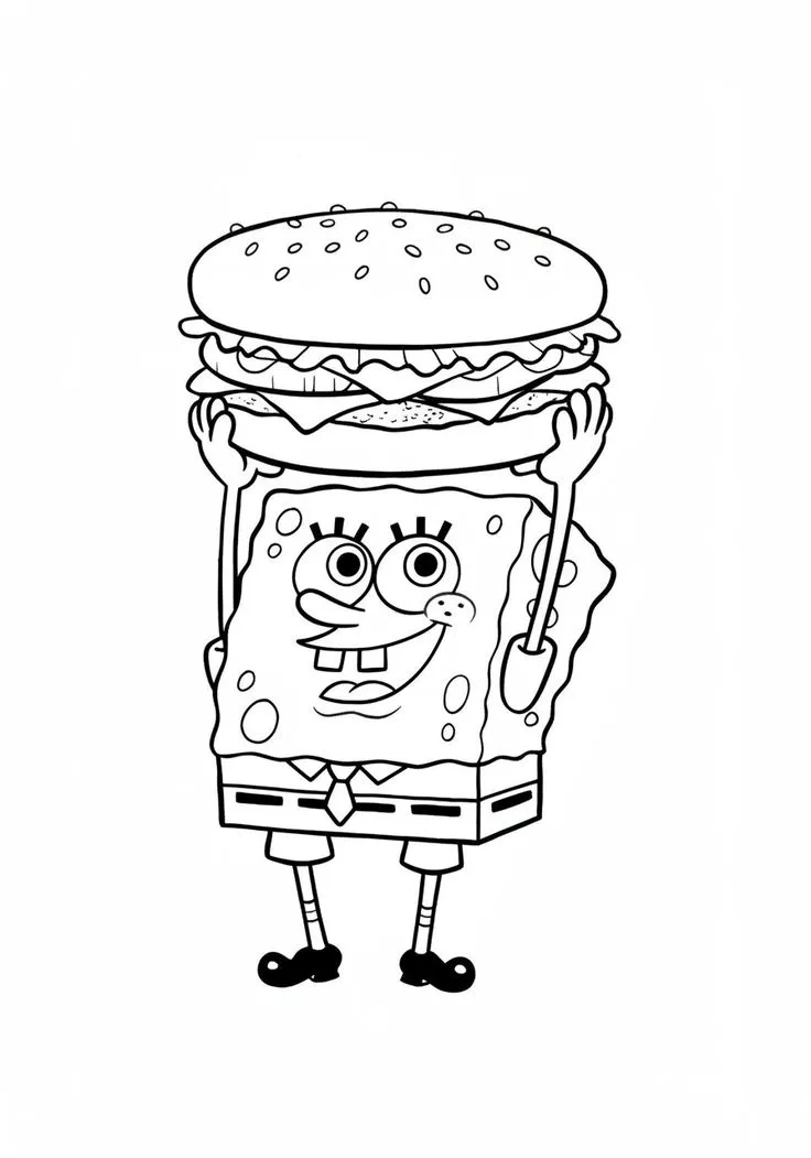 Haz clic para descargar dibujo de Bob Esponja con Hamburguesa Gigante para colorear e imprimir gratis Bob Esponja con Hamburguesa Gigante para colorear HD fácil y bonito - Descarga e imprime gratis - Dibujo exclusivo de Bob