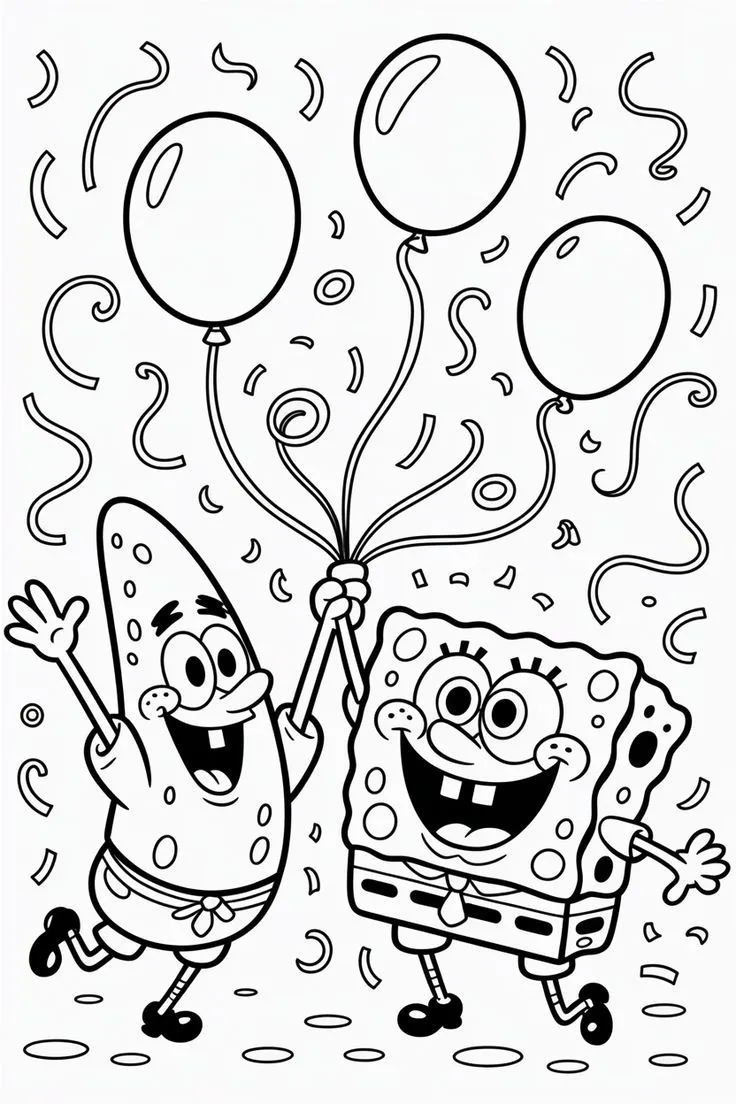 Haz clic para descargar dibujo de Bob Esponja y Patricio Fiesta con Globos para colorear e imprimir gratis Bob Esponja y Patricio Fiesta con Globos para colorear HD fácil y bonito - Descarga e imprime gratis - Dibujo exclusivo de Bob