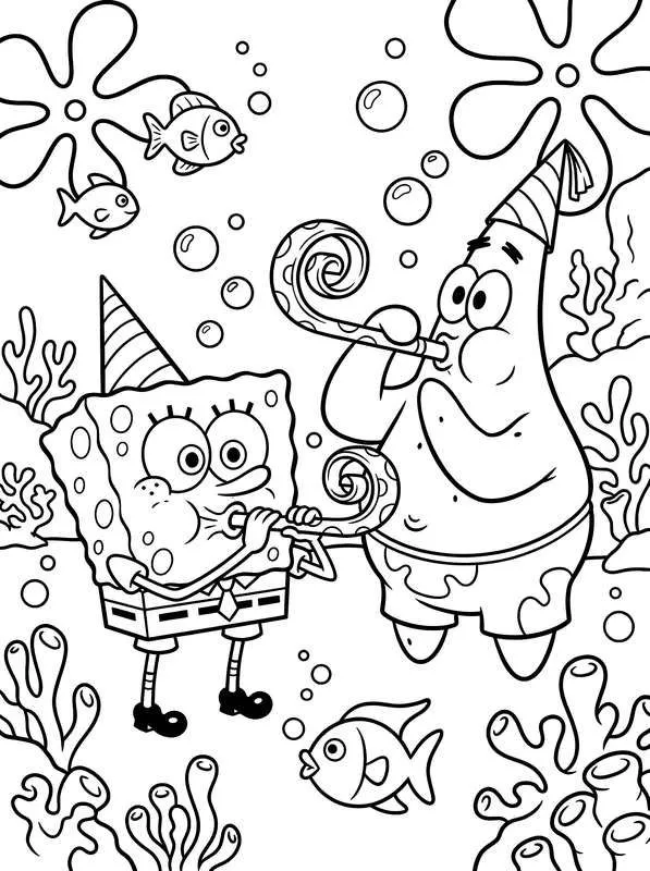 Haz clic para descargar dibujo de Bob Esponja y Patricio con Gorros de Fiesta para colorear e imprimir gratis Bob Esponja y Patricio con Gorros de Fiesta para colorear HD fácil y bonito - Descarga e imprime gratis - Dibujo exclusivo de Bob