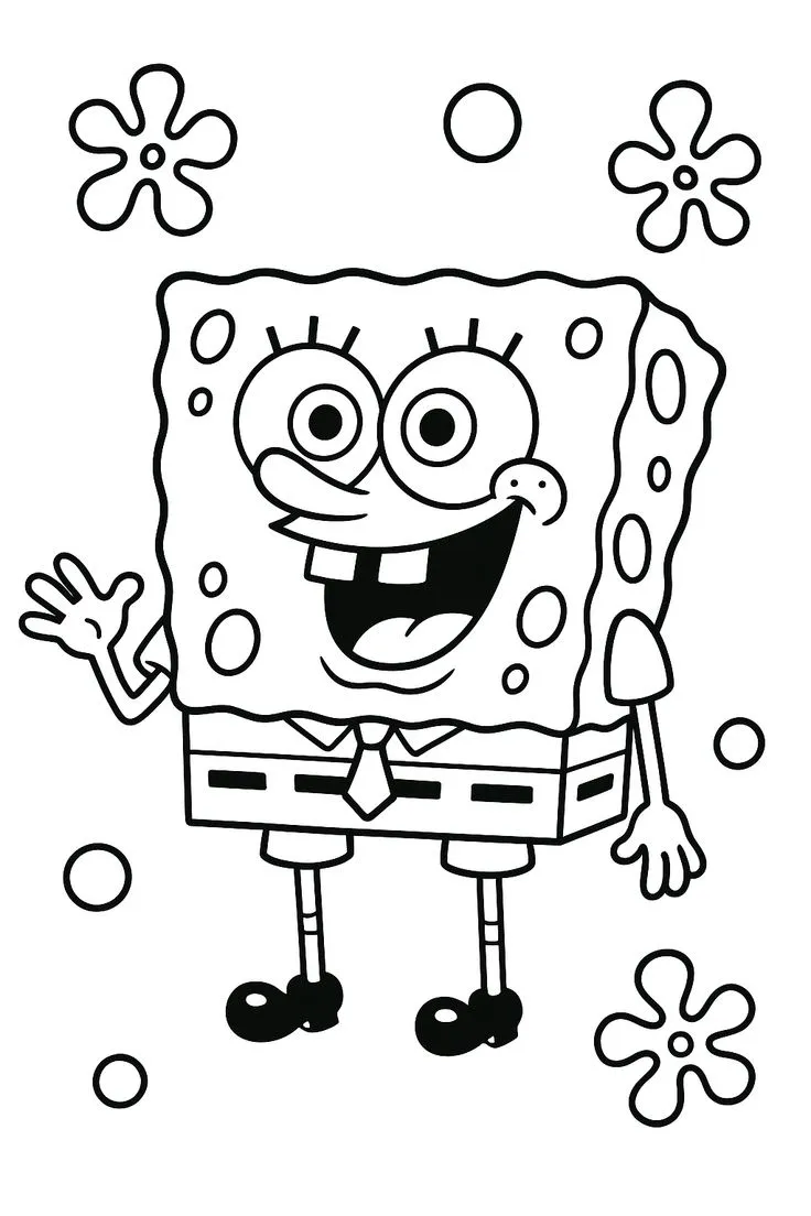 Haz clic para descargar dibujo de Bob Esponja Saludando con Flores para colorear e imprimir gratis Bob Esponja Saludando con Flores para colorear HD fácil y bonito - Descarga e imprime gratis - Dibujo exclusivo de Bob