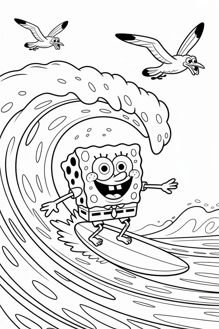 Haz clic para descargar dibujo de Bob Esponja Surfeando con Gaviotas para colorear e imprimir gratis Bob Esponja Surfeando con Gaviotas para colorear HD fácil y bonito - Descarga e imprime gratis - Dibujo exclusivo de Bob