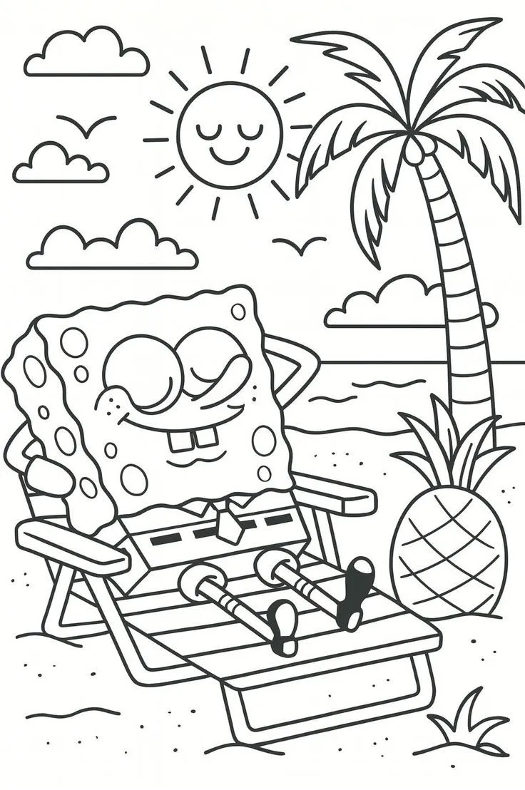Haz clic para descargar dibujo de Bob Esponja en Tumbona en la Playa para colorear e imprimir gratis Bob Esponja en Tumbona en la Playa para colorear HD fácil y bonito - Descarga e imprime gratis - Dibujo exclusivo de Bob