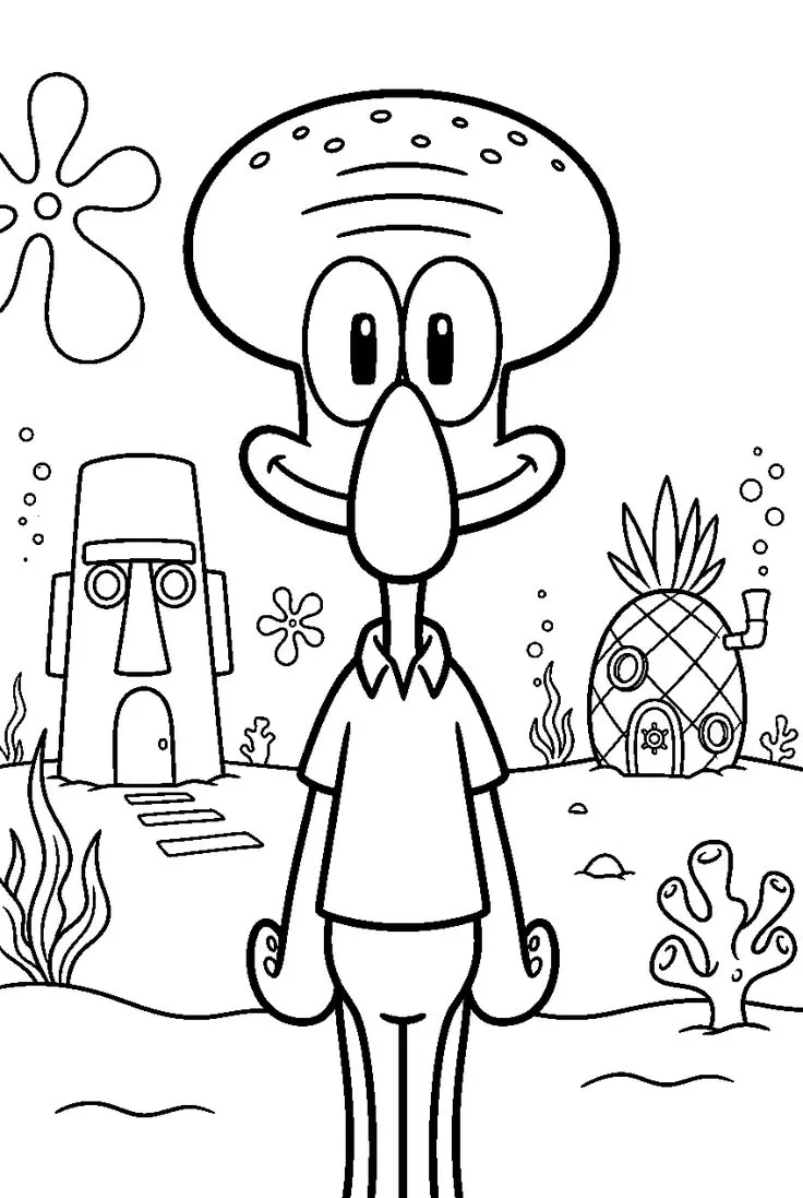 Haz clic para descargar dibujo de Calamardo frente a Casa Tiki y Piña para colorear e imprimir gratis Calamardo frente a Casa Tiki y Piña para colorear HD fácil y bonito - Descarga e imprime gratis - Dibujo exclusivo de Bob