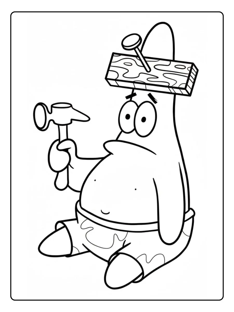 Haz clic para descargar dibujo de Patricio con Martillo y Tabla en la Cabeza para colorear e imprimir gratis Patricio con Martillo y Tabla en la Cabeza para colorear HD fácil y bonito - Descarga e imprime gratis - Dibujo exclusivo de Bob