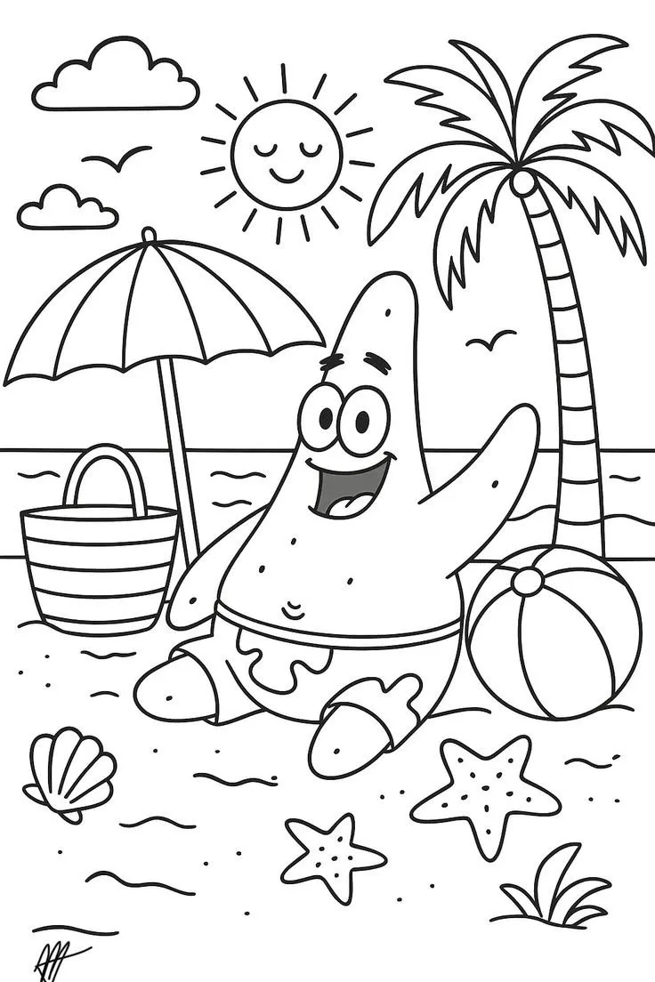 Haz clic para descargar dibujo de Patricio en la Playa con Sombrilla para colorear e imprimir gratis Patricio en la Playa con Sombrilla para colorear HD fácil y bonito - Descarga e imprime gratis - Dibujo exclusivo de Bob