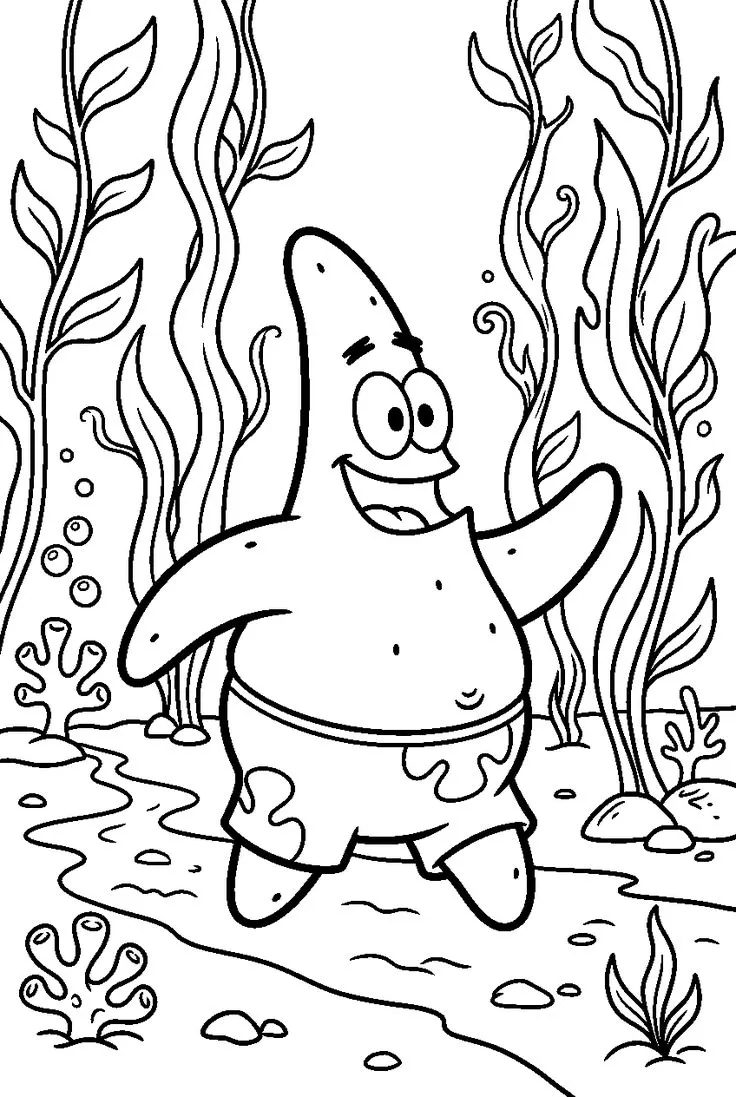 Haz clic para descargar dibujo de Patricio Saludando entre Algas para colorear e imprimir gratis Patricio Saludando entre Algas para colorear HD fácil y bonito - Descarga e imprime gratis - Dibujo exclusivo de Bob
