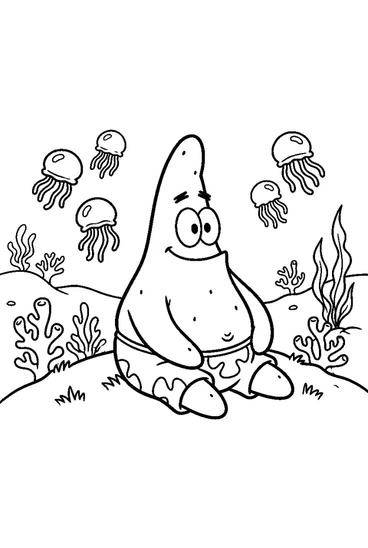 Haz clic para descargar dibujo de Patricio Sentado con Medusas para colorear e imprimir gratis Patricio Sentado con Medusas para colorear HD fácil y bonito - Descarga e imprime gratis - Dibujo exclusivo de Bob