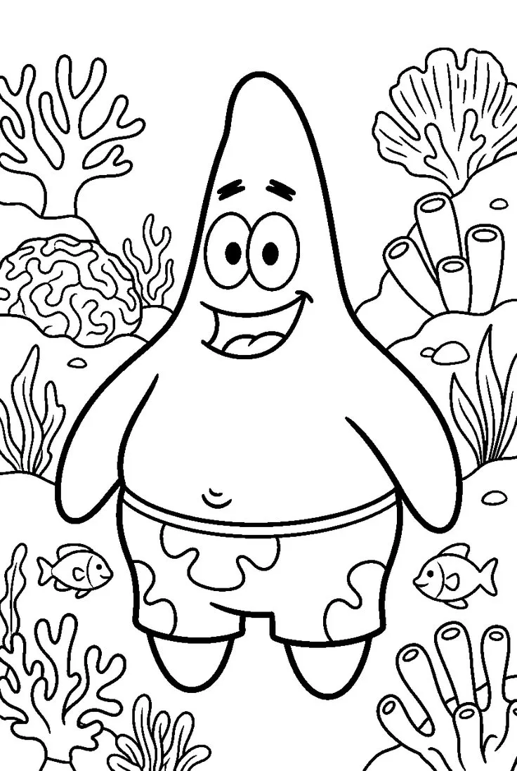 Haz clic para descargar dibujo de Patricio Sonriendo entre Corales para colorear e imprimir gratis Patricio Sonriendo entre Corales para colorear HD fácil y bonito - Descarga e imprime gratis - Dibujo exclusivo de Bob