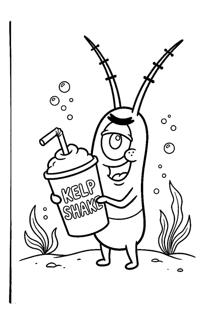 Haz clic para descargar dibujo de Plankton con Batido Kelp Shake para colorear e imprimir gratis Plankton con Batido Kelp Shake para colorear HD fácil y bonito - Descarga e imprime gratis - Dibujo exclusivo de Bob