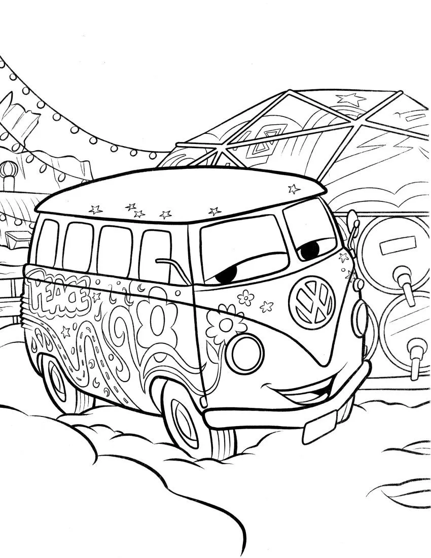 Fillmore en Radiator Springs para colorear e imprimir Fillmore en Radiator Springs para colorear - Rayo McQueen y Cars