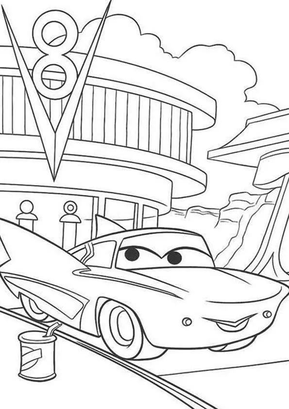 Flo Paseando por el V8 para colorear e imprimir Flo Paseando por el V8 para colorear - Rayo McQueen y Cars