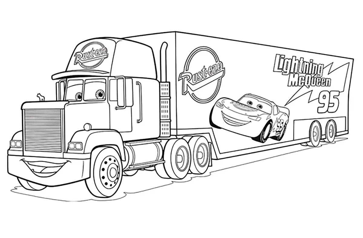 Mack Tráiler Detalle para colorear e imprimir Mack Tráiler Detalle para colorear - Rayo McQueen y Cars