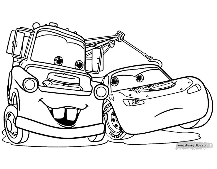 Mate y Rayo McQueen para colorear HD fácil y bonito - Descarga e imprime gratis - Dibujo exclusivo de Cars