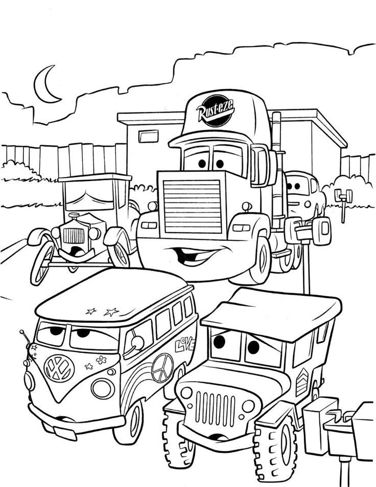 Ver dibujo completo de Radiator Springs de Noche para colorear Dibujo de Radiator Springs de Noche para colorear e imprimir gratis - Plantilla en alta calidad