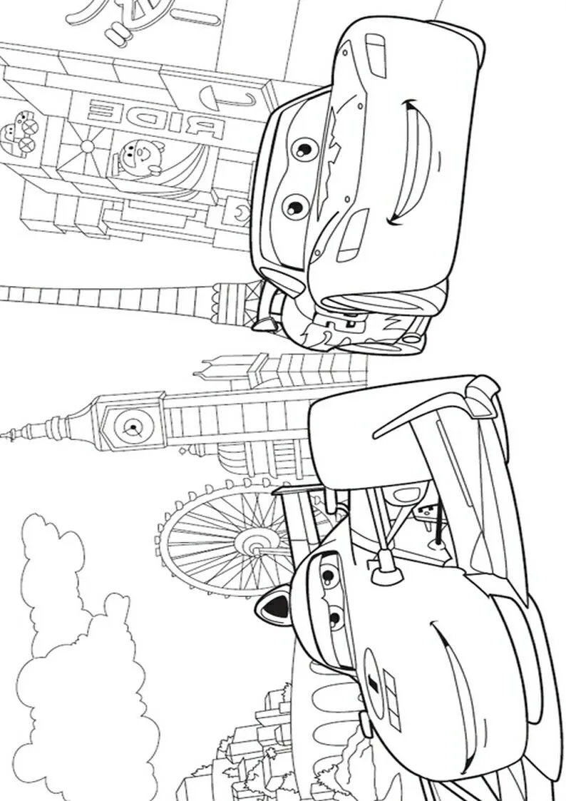 Rayo y Mate en Londres para colorear e imprimir Rayo y Mate en Londres para colorear - Rayo McQueen y Cars