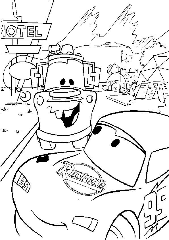 Ver dibujo completo de Rayo y Mate en el Motel para colorear Dibujo de Rayo y Mate en el Motel para colorear e imprimir gratis - Plantilla en alta calidad